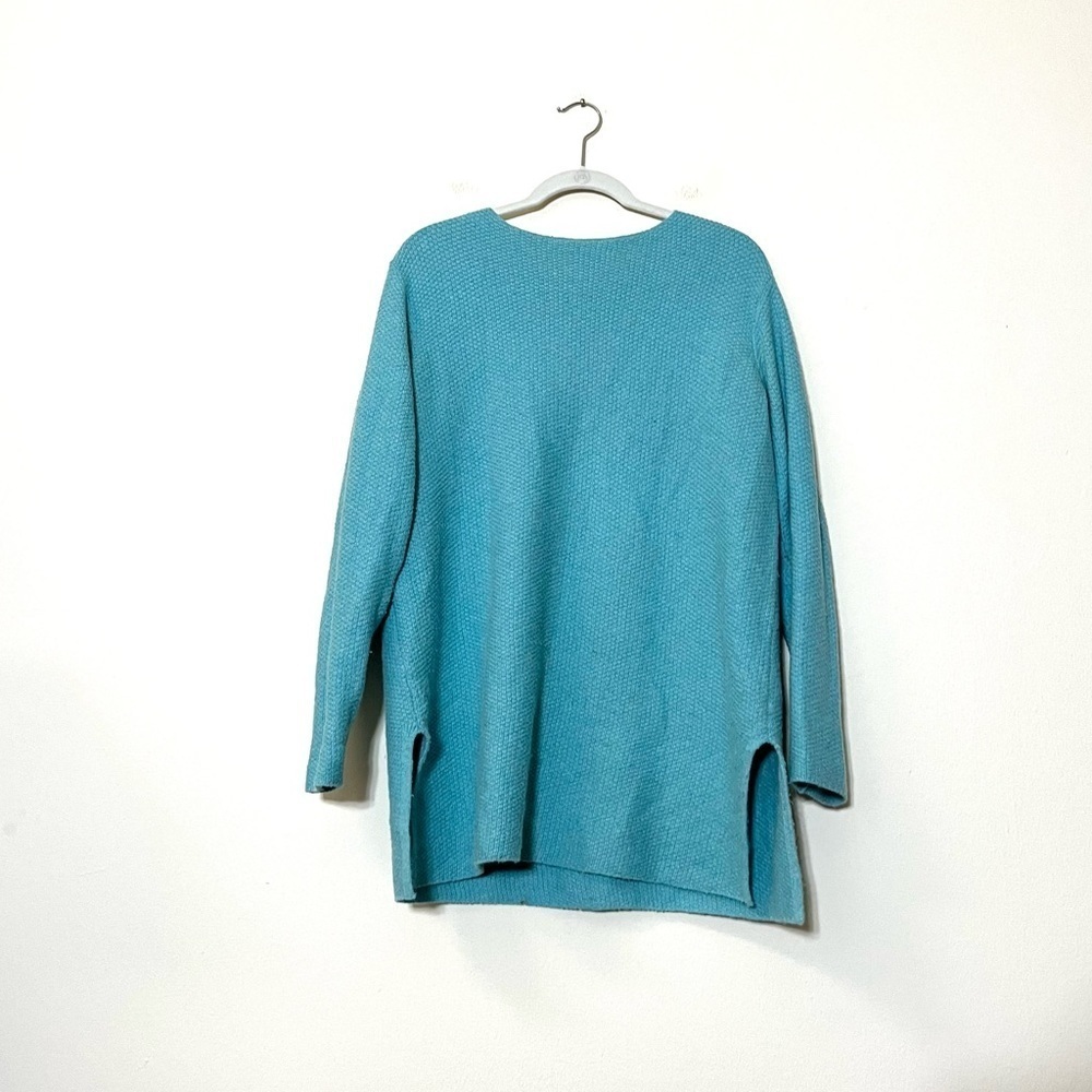 J. Jill Long Sleeve Scoop Neck Side Slit Stretch Knit Pullover Light Blue